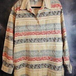 Alfred Dunner Women's Cream & Grey,Red Long Sleeve  Button Down Shirt Size 24W